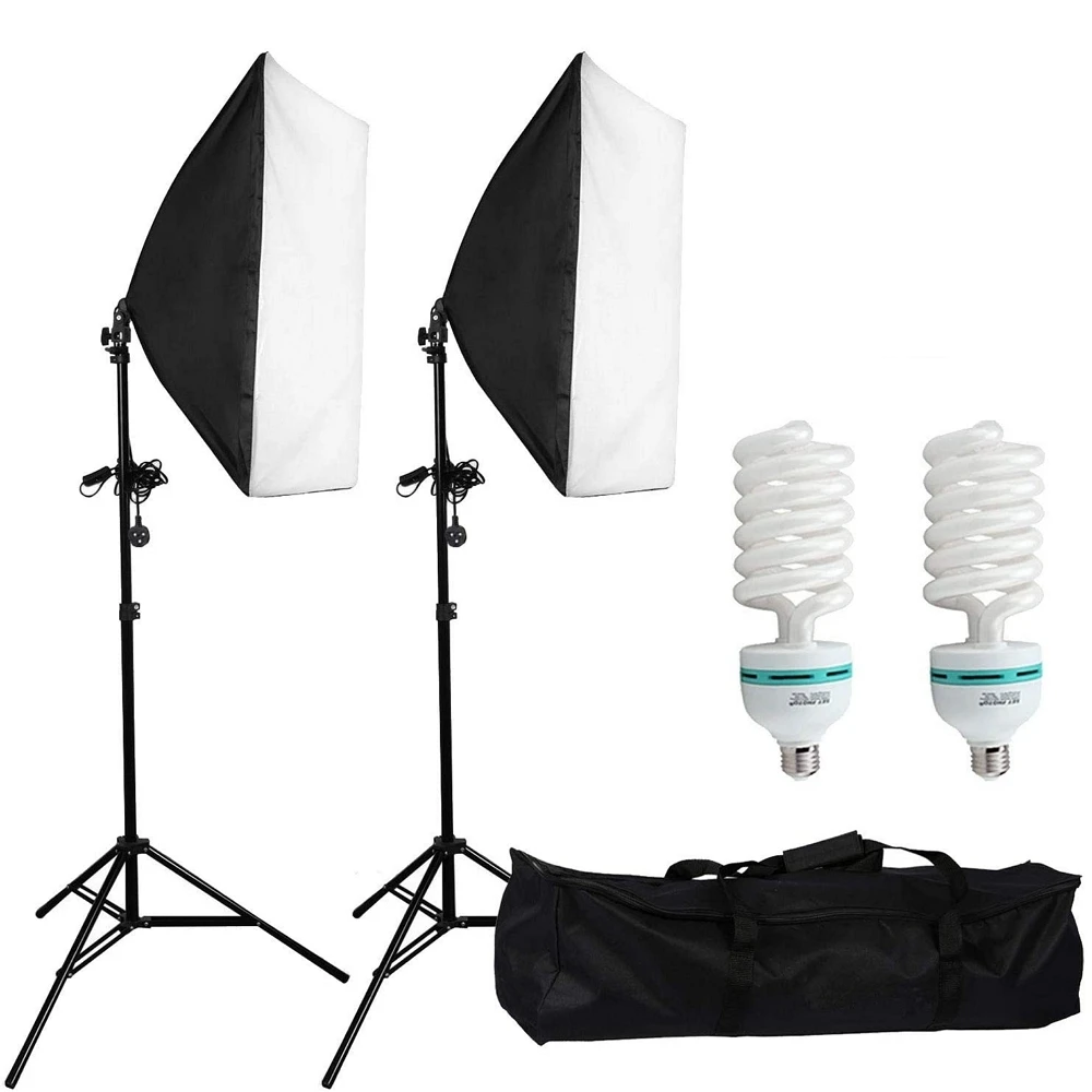 

Continuous Lighting Kit 50x70cm Softbox Photo Studio Set Light Bulbs Lamp 5500K Photography E27 Socket 2m Light Stand Carry Bag