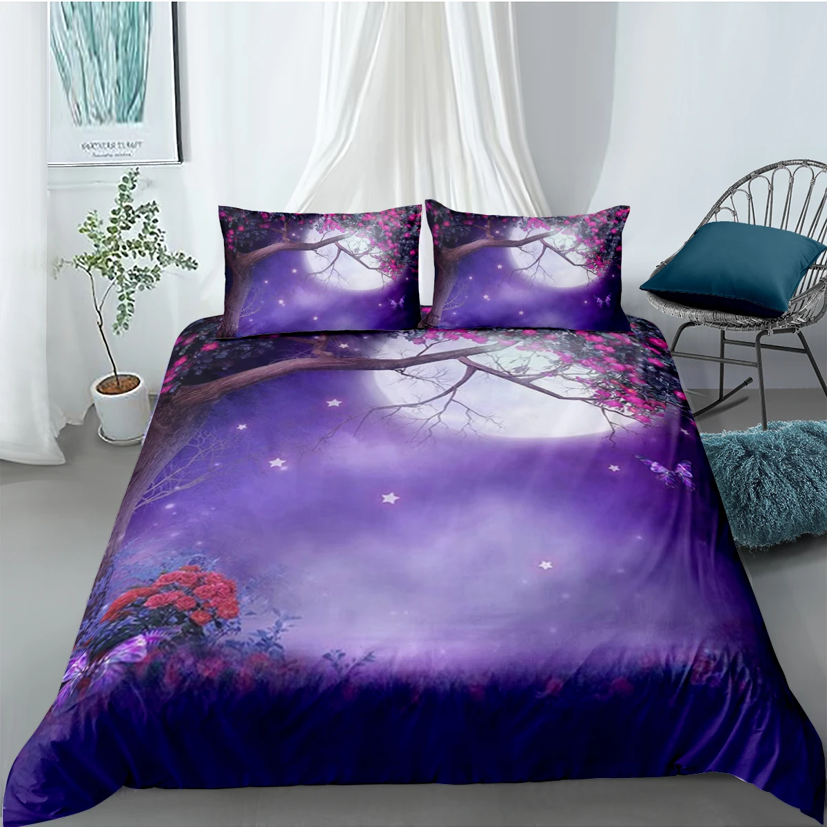 

Modern Comforter Cases 3D Purple Duvet Cover Sets Pillow Sham Full Double Single Twin Queen Size 140*200cm Landscape Bedclothes