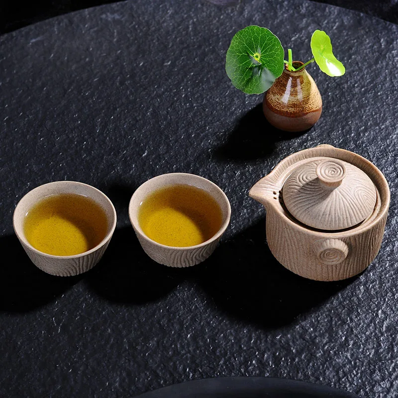 

Coarse pottery Tea set Include 1 Pot 2 Cup, High quality elegant gaiwan,Beautiful and easy teapot kettle,kung fu teaset