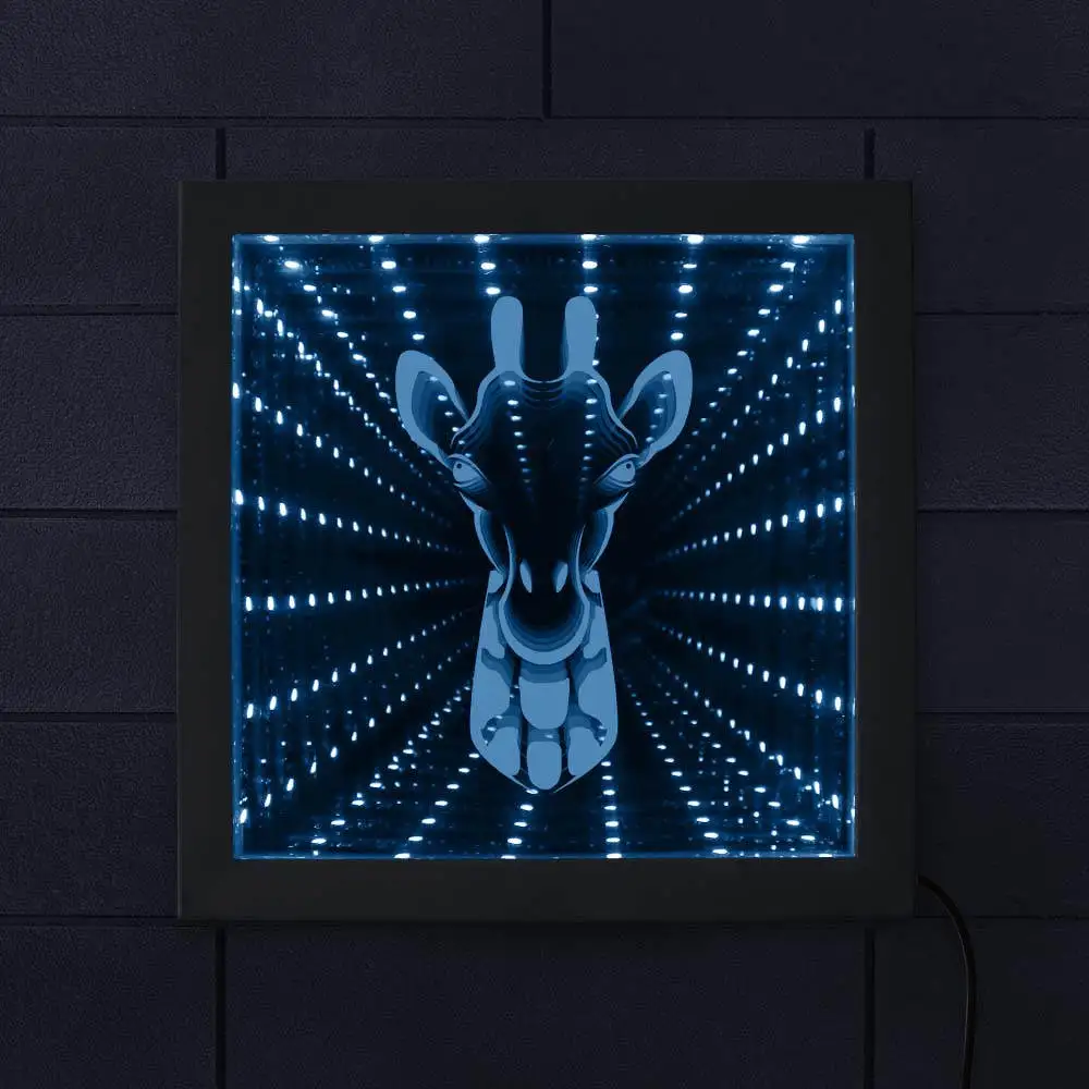 cheap Giraffe Gorgeous Infinity Mirror Wall Light Creative Zoo Decor Animal Theme Wood Frame LED Vortex Tunnel Interstellar Mirror