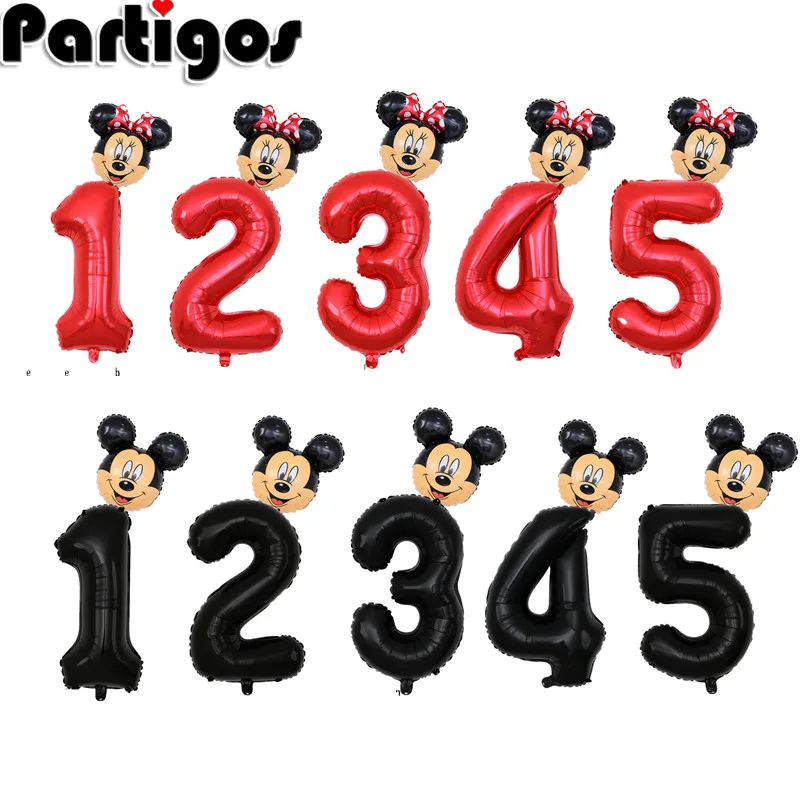

Partigos 32inch Red Black Number Foil Balloons Mickey Minnie Balloon Figure 1 2 3 4 5 Year Kids Boy Girl Birthday Party Decor