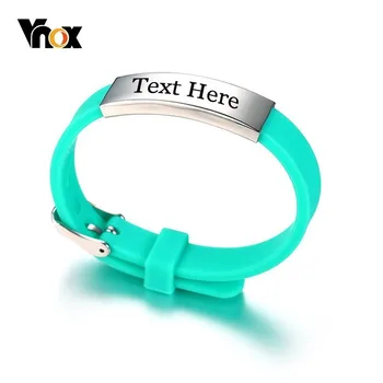 

Vnox Green Silicone Bracelets for Men Woman Personalize Custom Engraving ID Tag Name Plate Wrist Bracelet Unisex Jewelry