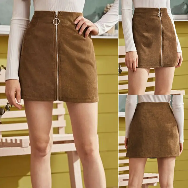 

Women's Lady Pencil Bodycon Corduroy Mini Skirt High Waist Stretch Zipper Party Clubwear