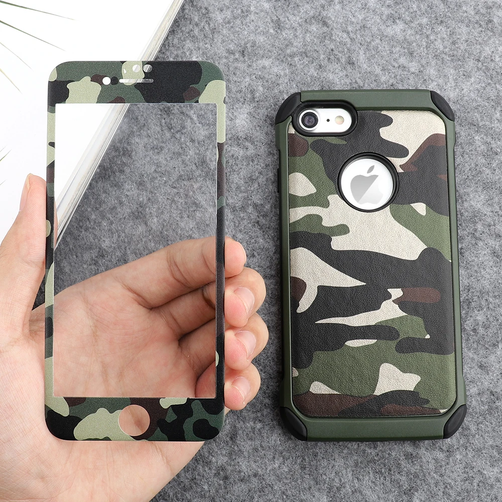 Камуфляжный защитный чехол для iPhone 11 Pro Max Xr X Xs 8 Plus 7 6S 6 5 5S SE, чехол для телефона 360, противоударное закаленное стекло