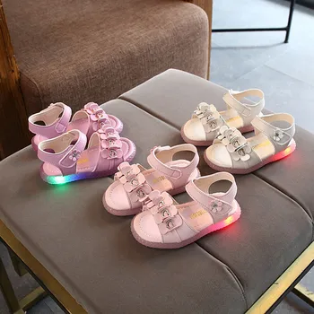 

new arrival led Children Baby Girls Bowknot Led Light Luminous Sport Sandals Sneaker Shoes sandalias chaussure talon fille