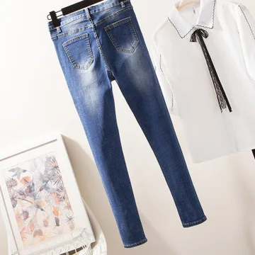 Lguc. H обтягивающие джинсы женские размера плюс Для женщин джинсы в стиле пэчворк большие Размеры Жан Femme джинсовые штаны уличная одежда 4xl Бисер 3xl