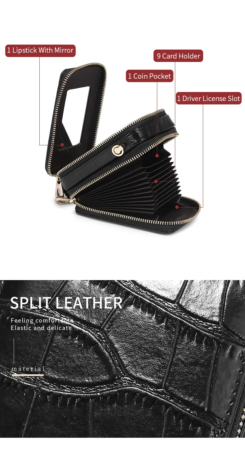 Модный узор аллигатора, настоящий кожаный чехол для помады, сумка, мини сумка на цепочке, универсальная сумка для карт, женские косметички с зеркалом