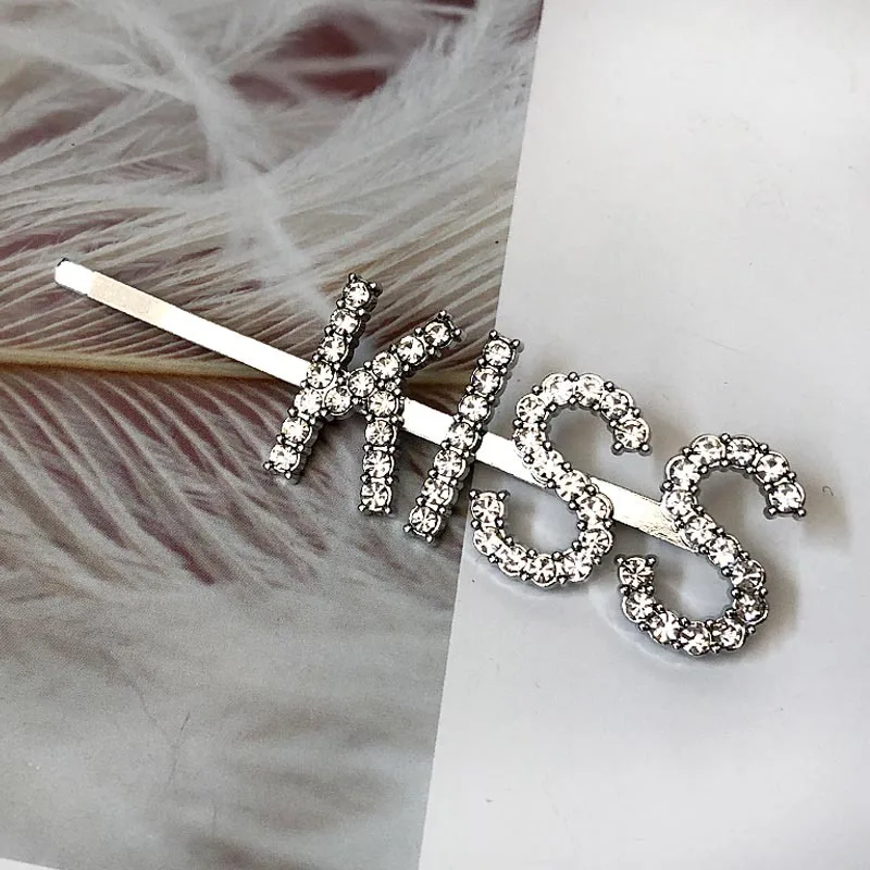 KISS Silver 1 шт., заколки для волос с кристаллами и буквами, стразы, заколки для волос, заколки для волос, инструменты для укладки волос, аксессуары, ювелирный подарок - Цвет: KISS Silver