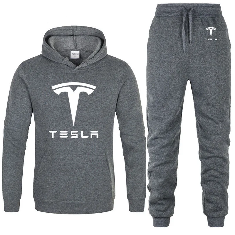 Мужские толстовки с капюшоном и логотипом Tesla, унисекс, модная мужская толстовка с капюшоном в стиле хип-хоп, harajuku, повседневные флисовые худи, штаны, костюм из 2 предметов