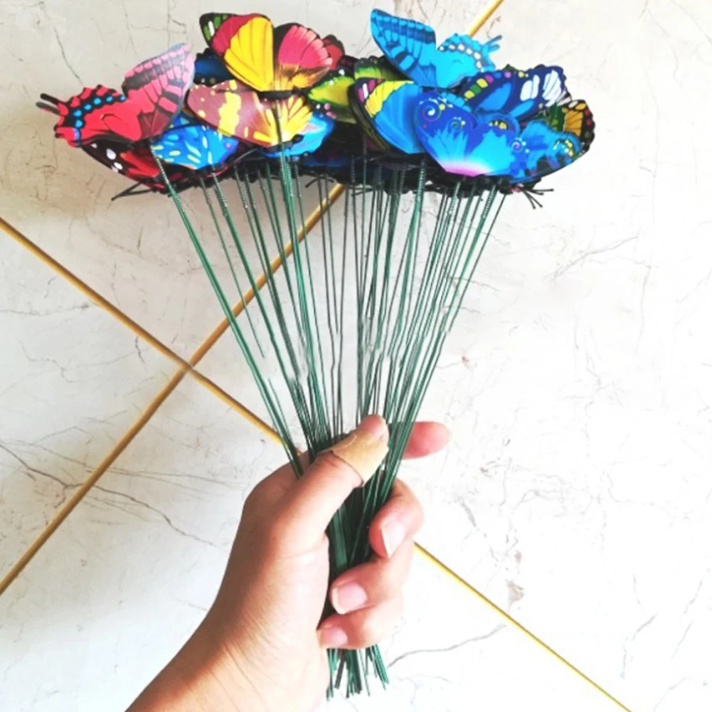 

50pcs/pack Garden Decoration Lawn Ornaments Craft Gift Home Simulation Butterfly Plunger DIY PVC Pot Accessories Outdoor Yard