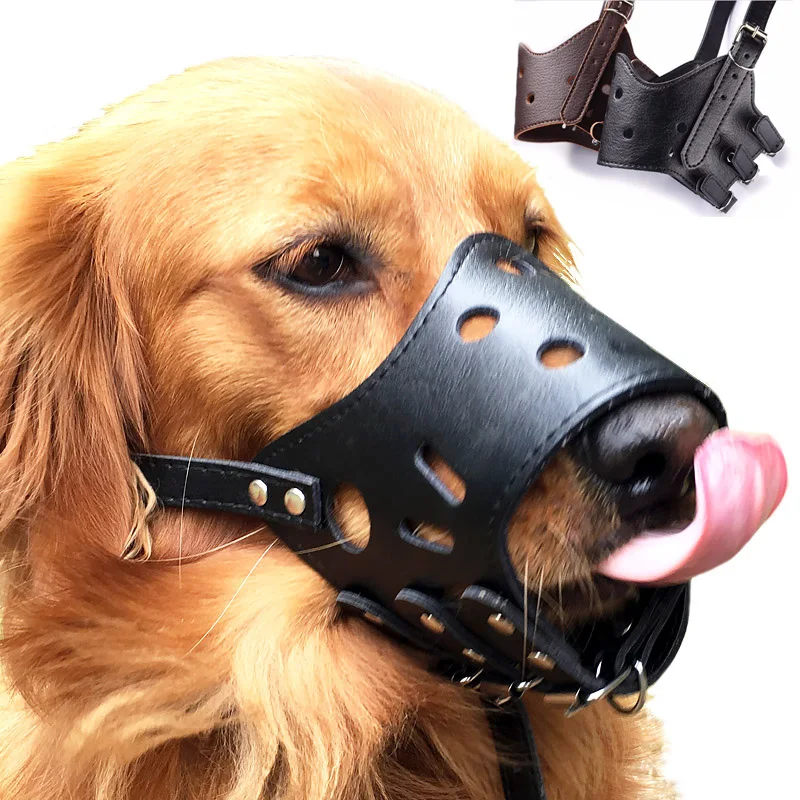

Adjustable Soft Leather Dog Muzzle Mask Mouth Muzzle Anti Stop Chewing Pet Training Products for Small Medium Large Dog Supplies