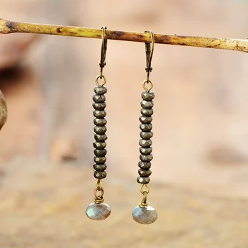 Unique Women Earrings Faceted Pyrite Labrodorite Dangle Earrings Ethnic Boho Jewelry Gifts Dropship