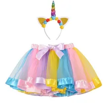 Girls Tulle Skirt Summer Baby Rainbow Tutus With Unicorn Hairband Children Pettiskirt Baby Skirts Tulle Christmas Tutus Ballet