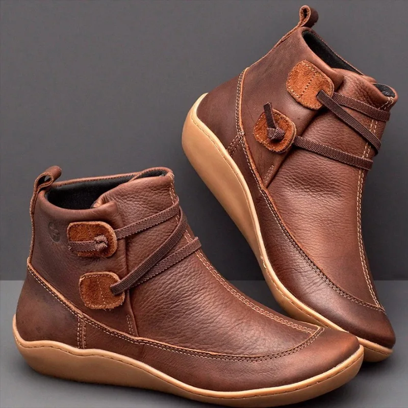 

Dropshipping New Genuine Leather High Quality Ankle Boots Fashion Women's Boots Short Boot Winter Brown Soft Flats Boots Women