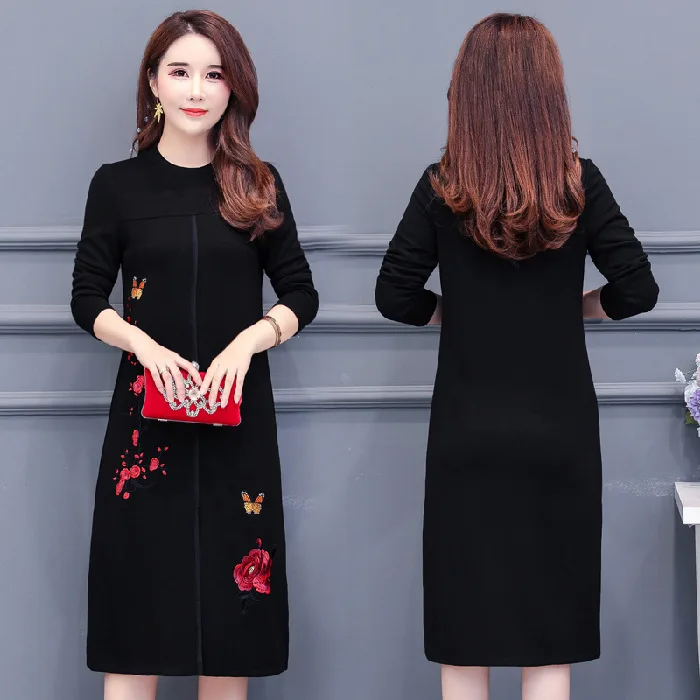 

Autumn & Winter Fashion Dress 2019 New Style Fat Mm Slim Fit Slimming Base Skirt Large Size Long Sleeve Middle-aged Women Dress
