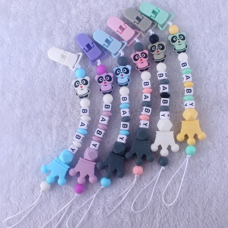 Blue pacifier Clip Cases Elephant bear beads Baby molar Wooden pacifier chain