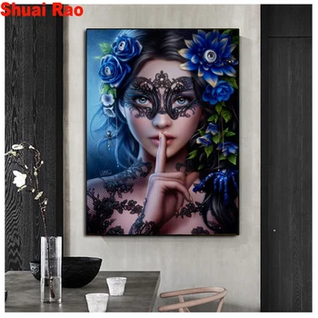 

New blue Flower woman 5d round drill embroidery Diy diamond painting Full square diamant painting mosaic stitch cross home decor