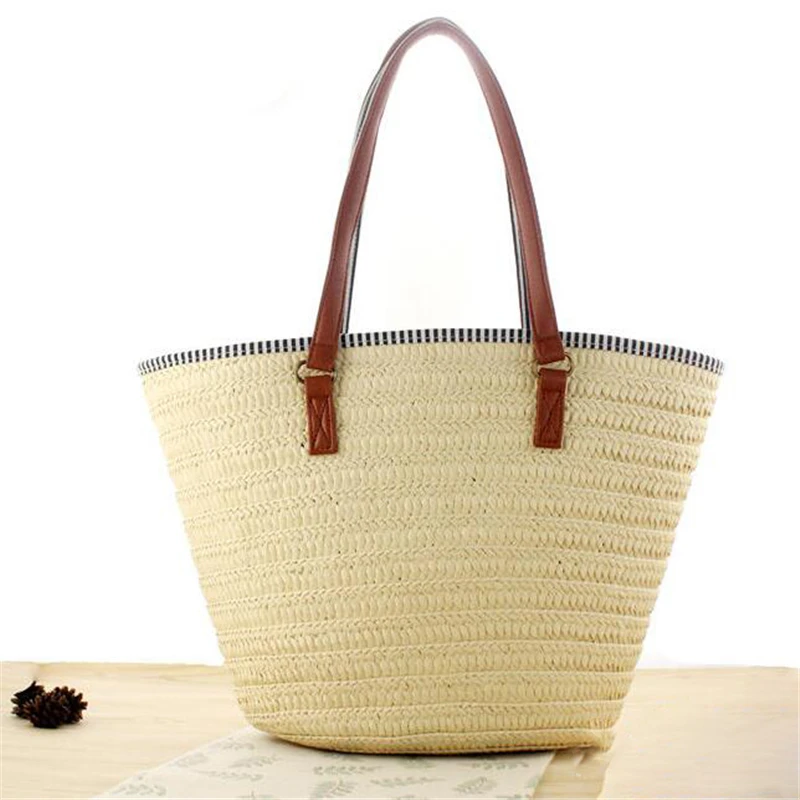 

Женская летняя сумка ручной работы, плетеный богемный мешок большой вместимости, пляжные соломенные сумки на ремне