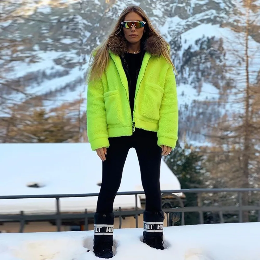 BKLD Women Coats And Jackets Winter Loose Lamb Fur Coat Harajuku Streetwear Neon Green Jacket Female Fashion Autumn Coat