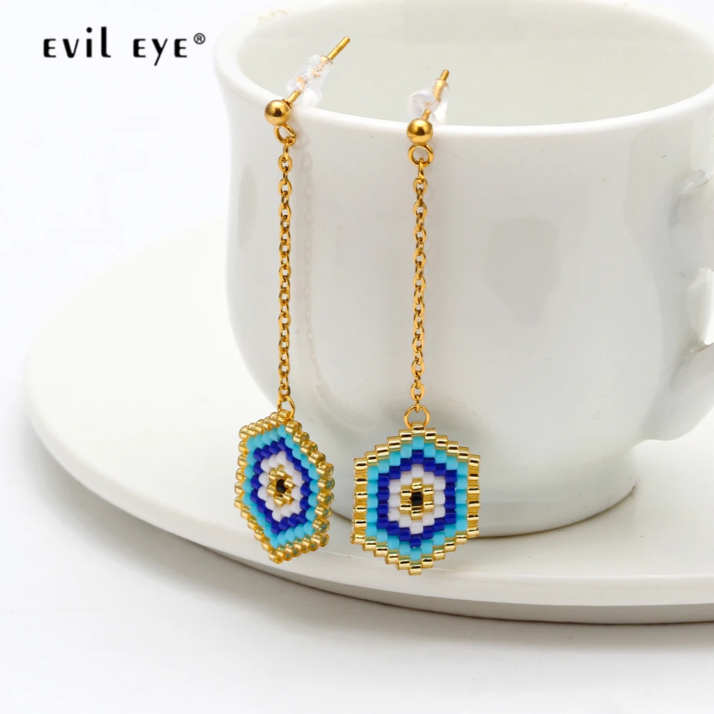 С клипсами Дурной глаз Miyuki Стад Серьги золотистого цвета Нержавеющая сталь красные, синие турецкий глаз серьги Модные украшения для Для женщин женские EY6443