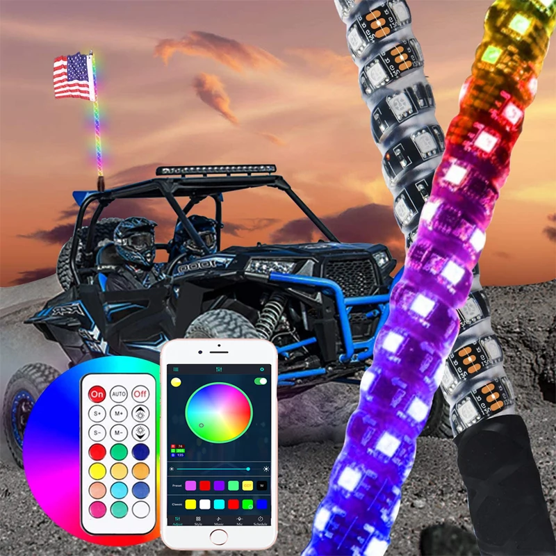 BEVINSEE 6FT LED RGB Whip Light Remote Control For ATV UTV Off-road Ve