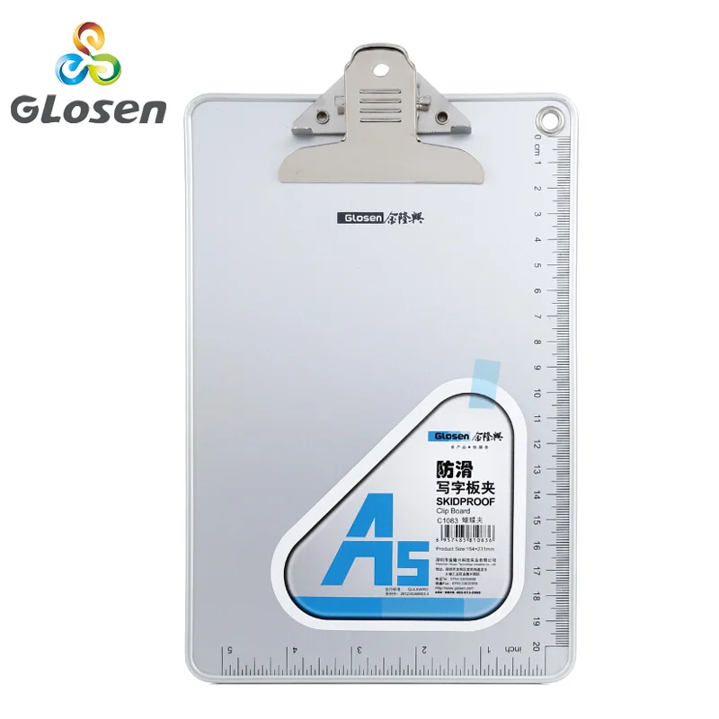 

A5 Clipboard Aluminum Alloy with Ruler Book Board Clip Note Office File Menu Board Clip Glosen C1083