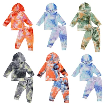 

1-6Y Fall Infant Baby Tie-Dye Clothing Set Kids Girls Boys Long Sleeve Hooded Pocket Pullover Top Hoodies + Pants Causal Outfits