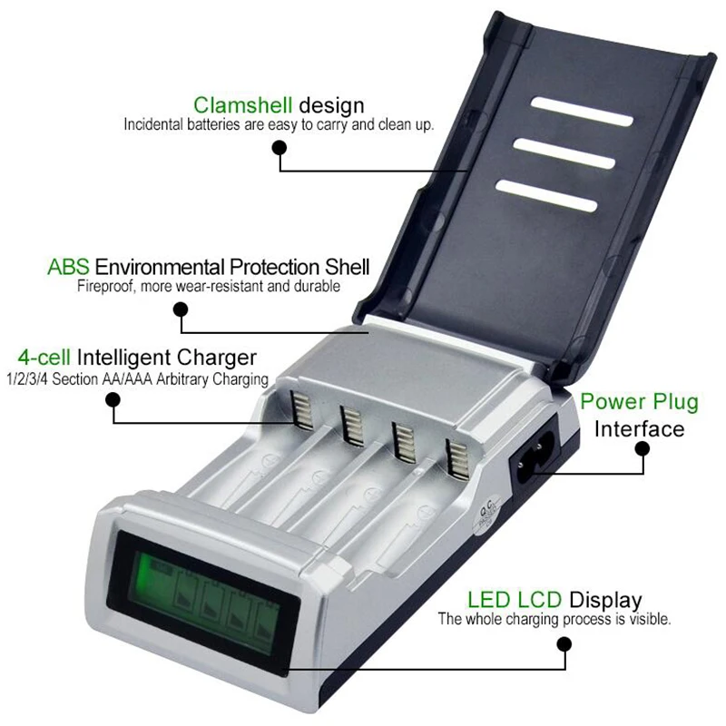 Розничная продажа зарядное устройство универсальное 4 слота ЖК-дисплей умное интеллектуальное зарядное устройство для Aa/Aaa Nicd Nimh