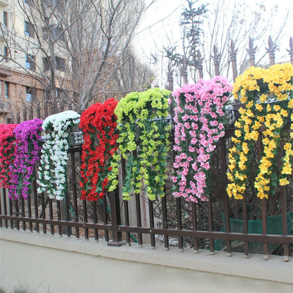 Fake Hanging Flowers Artificial Violet Flower Wall Wisteria Basket Hanging Garland Vine Fake Silk Many colors optional