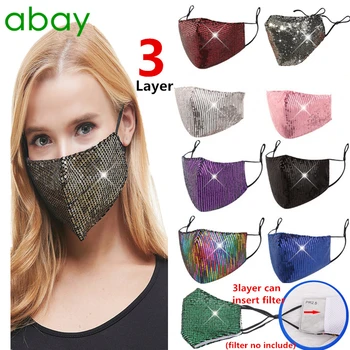 

9Color Fashion Sequin mask Cotton Warm anti-haze Masks Shiny Party unisex Breathable Mouth Washable Face Cover Mask PM2.5 Filter