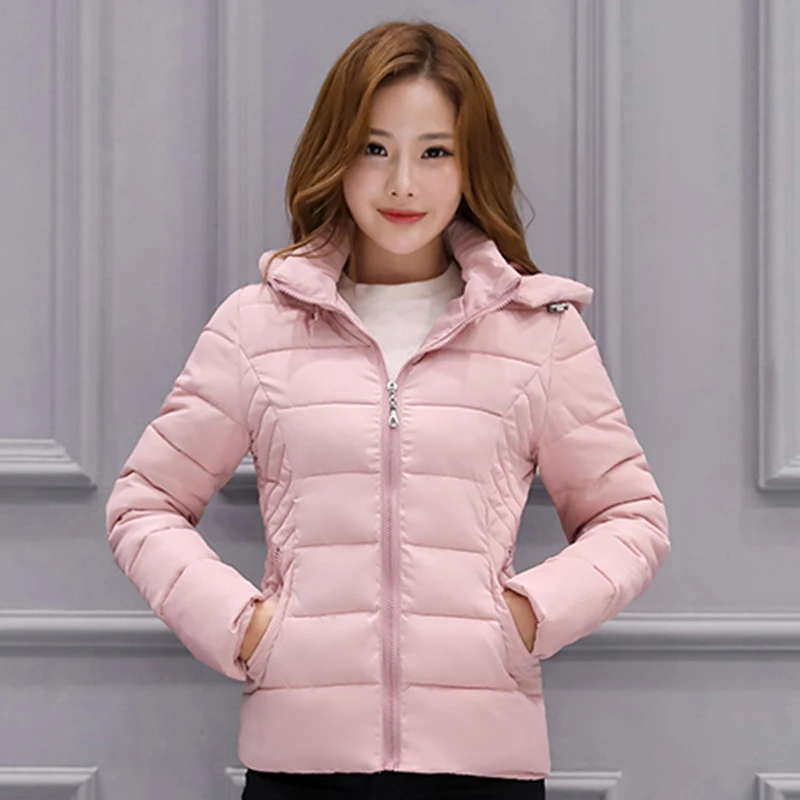 Cena 2019 zima kobiety krótka kurtka kaptur kobiety Parka kobieta duży rozmiar stójka kołnierz płaszcz Plus rozmiar bawełna dół kurtki Slim