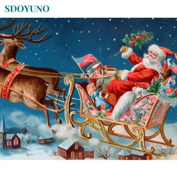 

SDOYUNO 60X75cm Painting By Number Santa Claus and elk Paint By Number On Canvas Frameless DIY Christmas Landscape