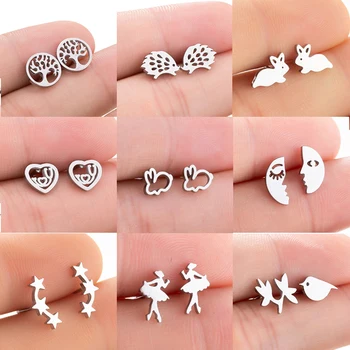 

Jisensp Stainless Steel Ballet Stud Earrings for Women Kids Cartoon Rabbit Hedgehog Star Earrings Jewelry Animal Earings Gifts