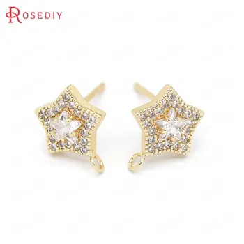 

(39445)4PCS 24K Gold Color Brass and Zircon Star Stud Earrings Pins Earrings Jewelry Making Supplies Diy Findings Accessories