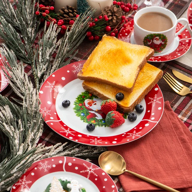 VEWEET-Service de vaisselle à motif de Noël en porcelaine avec tasse, soupe  à dessert, ensemble d'assiettes queChristmas, cadeau, 2022 pièces, 30/60