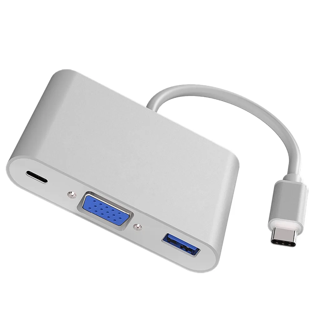 Тип C адаптер 3-в-1 3 концентратор Usb type C к Hdmi Vga 3,5 мм Usb адаптер с Тип-C Мощность доставки