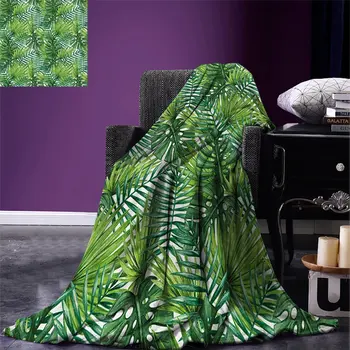 

Leaf Throw Blanket Tropical Exotic Banana Forest Palm Tree Leaves Watercolor Image Warm Blanket for Bed Couch Light Green