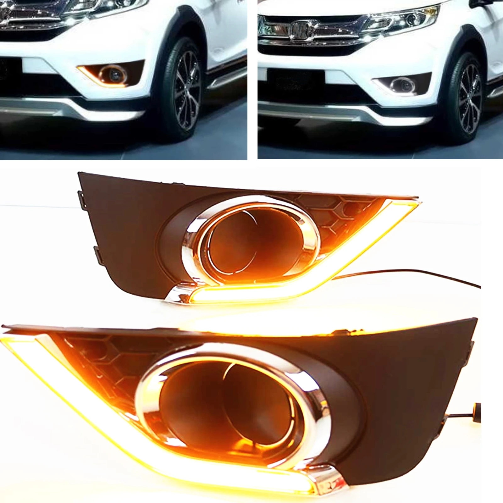 

LED DRL Front Bumper Fog Light For Honda BR-V BRV 2012-2016 Air Intake Vent Day Daytime Running Lamp Light Driving Turn Signal