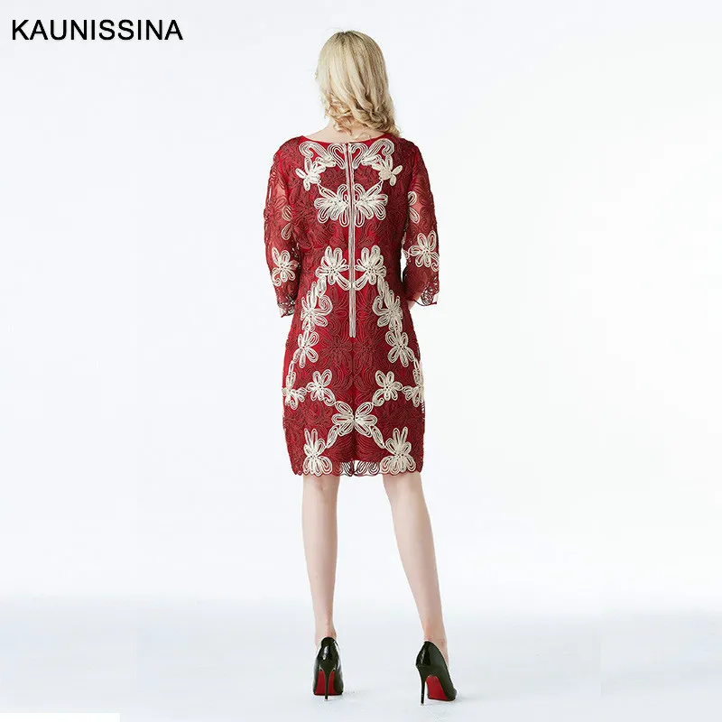 KAUNISSINA/коктейльные платья с вышивкой, халат 3/4, Элегантные Короткие вечерние платья с цветочным рисунком, платье для выпускного вечера