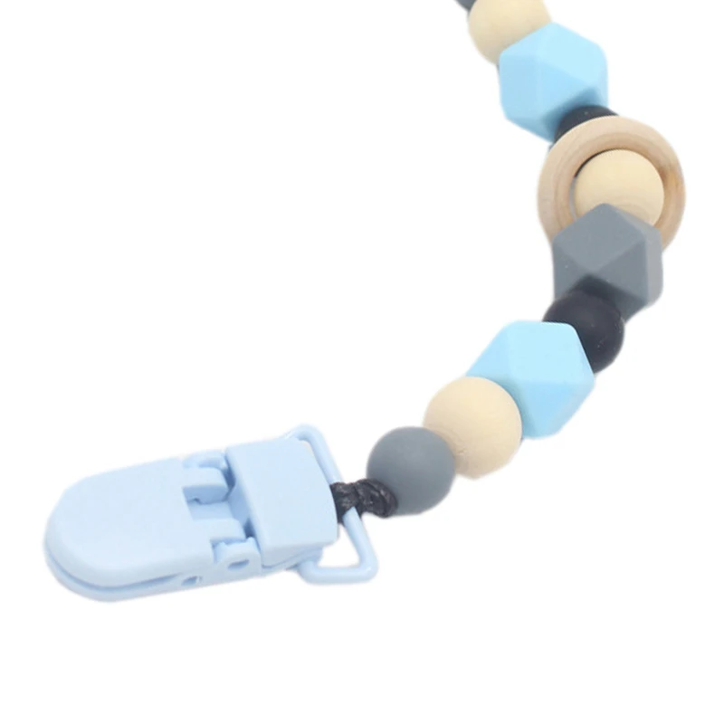 2Pcs Baby Pacifier Clip Chain Silicone and Wood Pacifier Clip Wooden Bead Dummy Clip Holder Cute Pacifier Clips Soother Chains B
