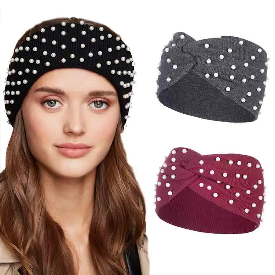 

Haimeikang Stripe Pearl Turban Headband For Girls Fashion Hair Bands Hair Accessories 2020 New Hairbands Cross Knitting Headwarp