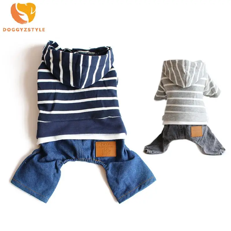 

Winter Pet Dog Jumpsuit Hoodie Dog Clothes Warm Jean Jacket Striped Coat For Small Large Dogs Chihuahua Puppy Pet Costume 2XL