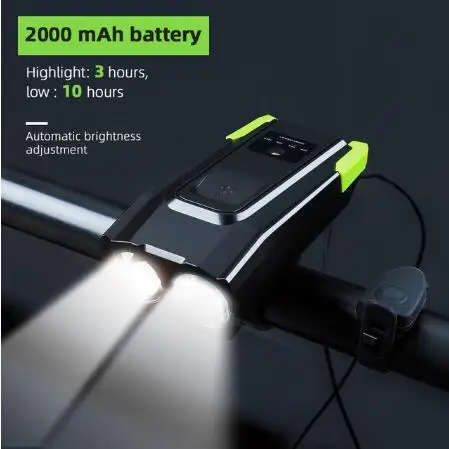 Pika 2000 мАч 4000 мАч велосипедный светильник с рогом USB Перезаряжаемый 5 режимов Светодиодный светильник для велосипеда велосипедный передний фонарь с бесплатным хвостовым светильник - Цвет: 2000green