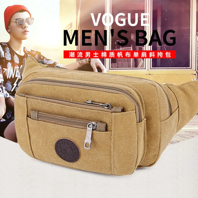 

Canvas Waist Pack Large Capacity Multi-Laminated Men Outdoor Sports Travel Shoulder Bag Phone Coin Purse