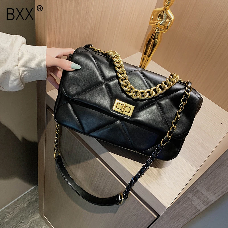 

[BXX] Solid Color PU Leather Crossbody Bags For Women 2020 Brand Mini Chain Shoulder Messenger Bag Simple Travel Handbags HJ168