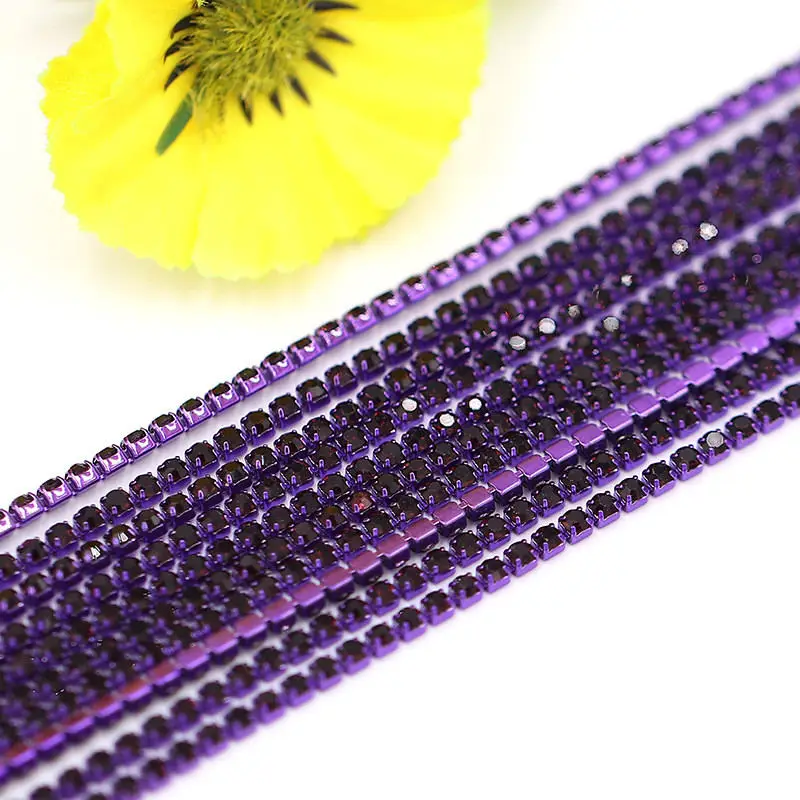 Crystal glass Rhinestone Chain with Colorful bottom sew on stone Cup Chain Gule on Rhinestone Trim DIY  Accessories 