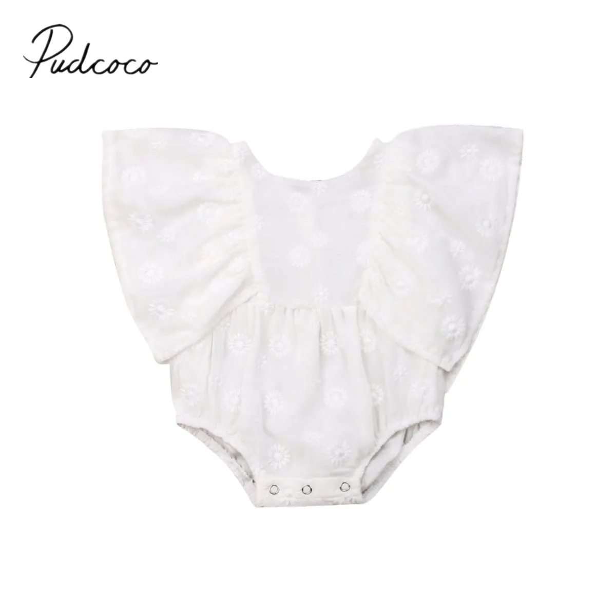 

2019 Baby Summer Clothing Newborn Infant Baby Girls Solid Daisy Bodysuits Ruffles Puff Sleeve Flowers White Jumpsuit Outfits