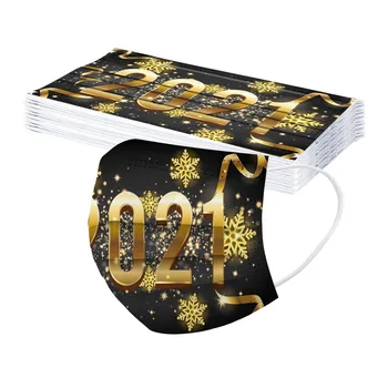 

50pcs Adult New Year's Masks 2021 Printed Protective Mask Party Disposable Facemask Ear Hook Non-woven Mascarillas