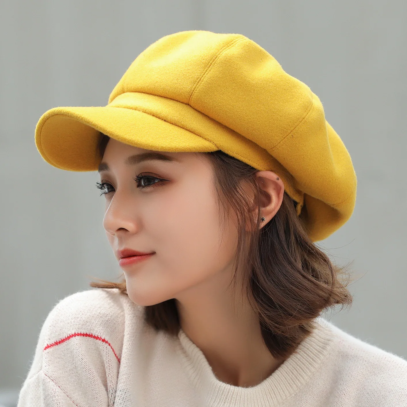 

Winter British Cap Wool Women Beret Autumn Octagonal Cap Hats Stylish Artist Painter Newsboy Caps Yellow Grey Beret Hats girls