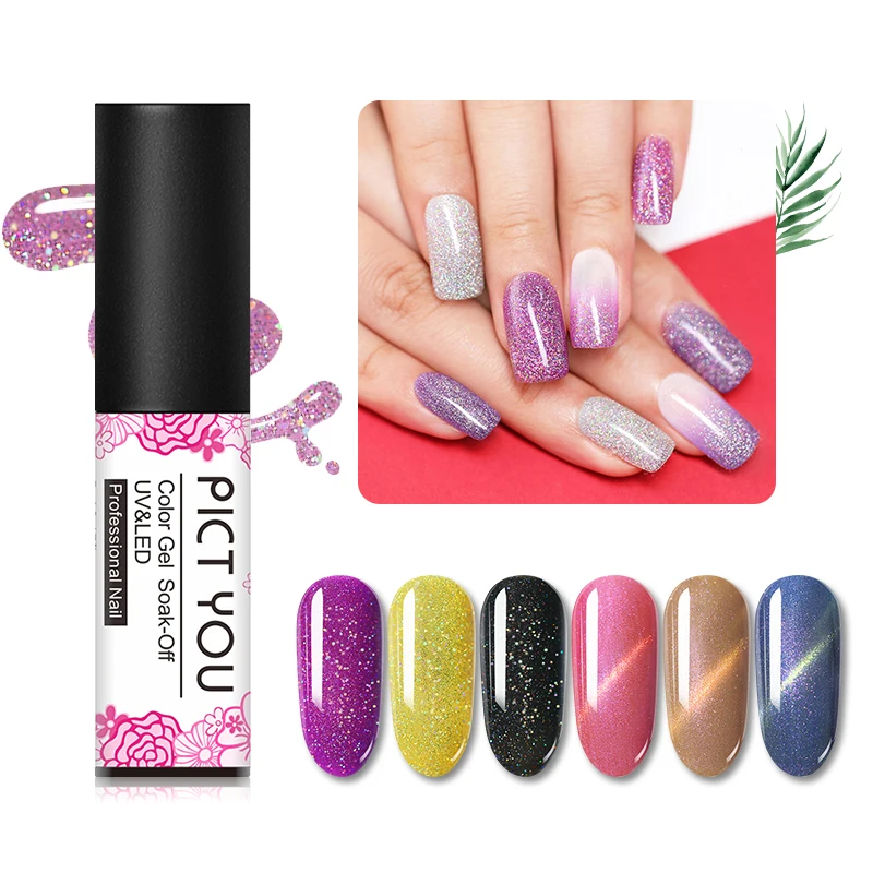 PICT YOU 5ml Glitter Platinum Neon Nail Gel Polish Soak Off Art UV LED Varnis | Красота и здоровье